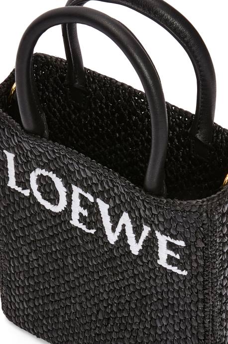 Loewe mujer bolso tote estándar a5 en rafia LP6472 blanco negro