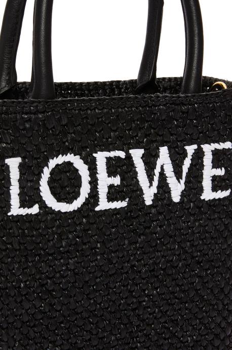 Loewe mujer bolso tote estándar a5 en rafia LP6472 blanco negro