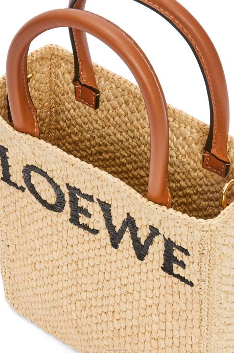 Loewe mujer bolso tote estándar a5 en rafia LP6474 natural/negro
