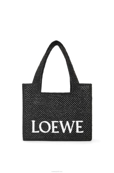 Loewe mujer bolso tote font mediano en rafia LP6412 negro