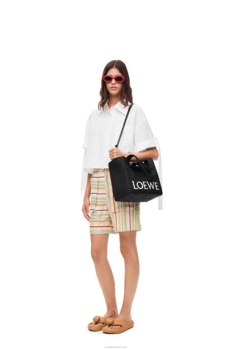 Loewe mujer bolso tote font mediano en rafia LP6412 negro