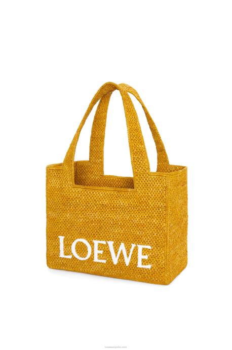 Loewe mujer bolso tote font mediano en rafia LP6413 ocre