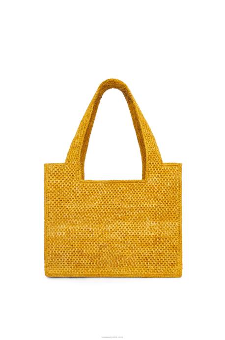 Loewe mujer bolso tote font mediano en rafia LP6413 ocre