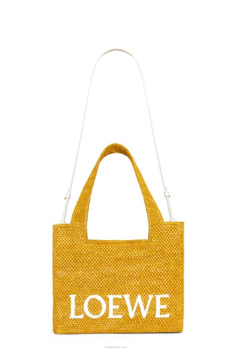 Loewe mujer bolso tote font mediano en rafia LP6413 ocre