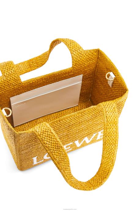 Loewe mujer bolso tote font mediano en rafia LP6413 ocre