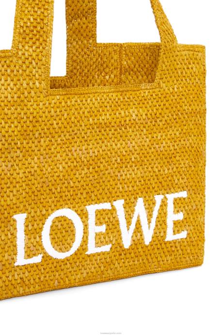 Loewe mujer bolso tote font mediano en rafia LP6413 ocre