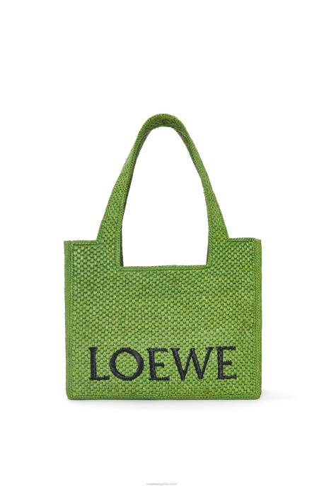 Loewe mujer bolso tote font mediano en rafia LP6432 verde