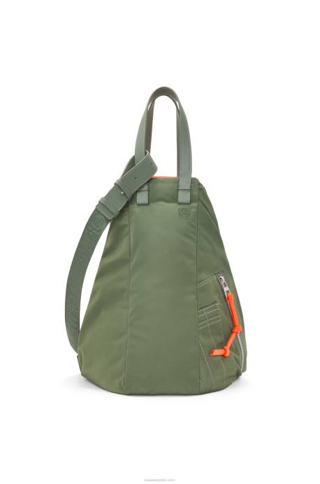 Loewe mujer bolso tote hamaca reversible de nailon LP64446 caqui de la vendimia