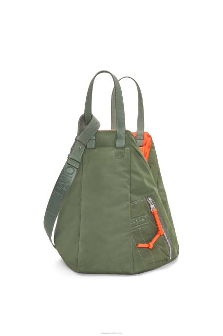 Loewe mujer bolso tote hamaca reversible de nailon LP64446 caqui de la vendimia