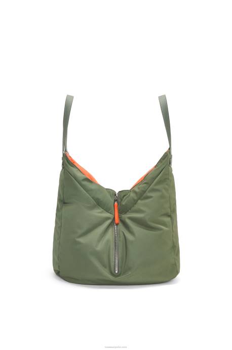 Loewe mujer bolso tote hamaca reversible de nailon LP64446 caqui de la vendimia