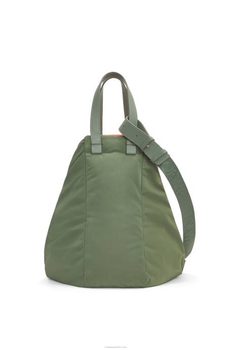 Loewe mujer bolso tote hamaca reversible de nailon LP64446 caqui de la vendimia