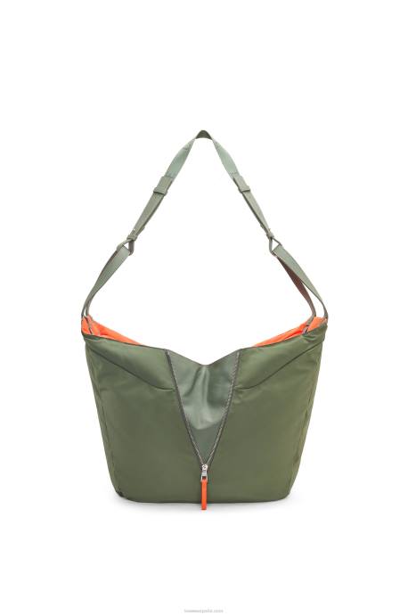 Loewe mujer bolso tote hamaca reversible de nailon LP64446 caqui de la vendimia