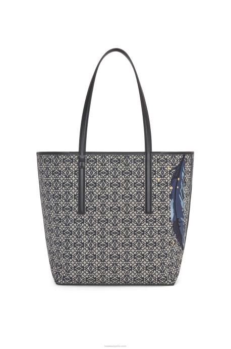 Loewe mujer bolso tote howl t de jacquard con anagrama y piel de becerro LP64188 negro