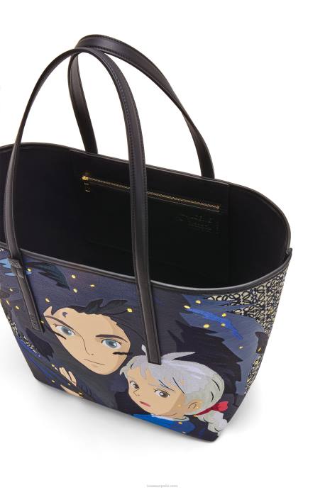 Loewe mujer bolso tote howl t de jacquard con anagrama y piel de becerro LP64188 negro