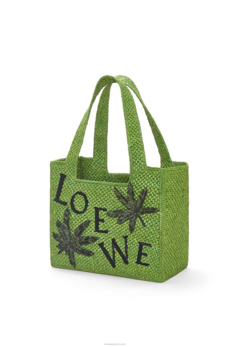 Loewe mujer bolso tote leaf font en rafia LP6431 verde
