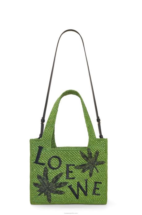 Loewe mujer bolso tote leaf font en rafia LP6431 verde