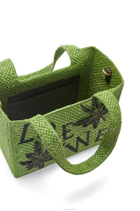 Loewe mujer bolso tote leaf font en rafia LP6431 verde