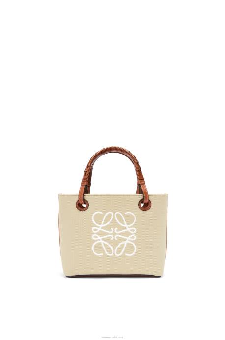 Loewe mujer bolso tote mini anagrama de jacquard y piel de becerro LP64128 crudo/bronceado