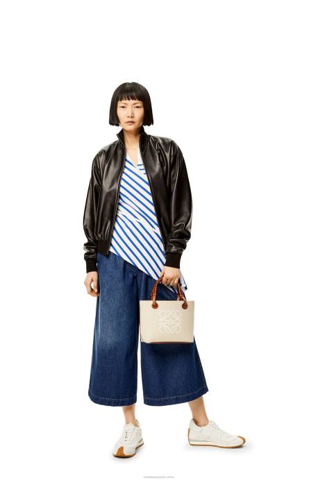 Loewe mujer bolso tote mini anagrama de jacquard y piel de becerro LP64128 crudo/bronceado
