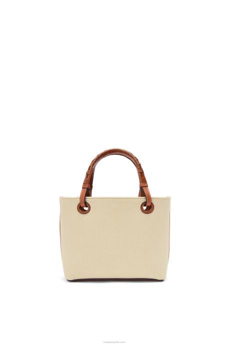 Loewe mujer bolso tote mini anagrama de jacquard y piel de becerro LP64128 crudo/bronceado