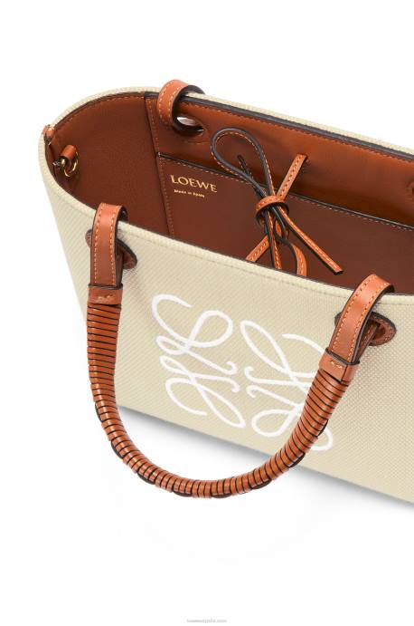 Loewe mujer bolso tote mini anagrama de jacquard y piel de becerro LP64128 crudo/bronceado