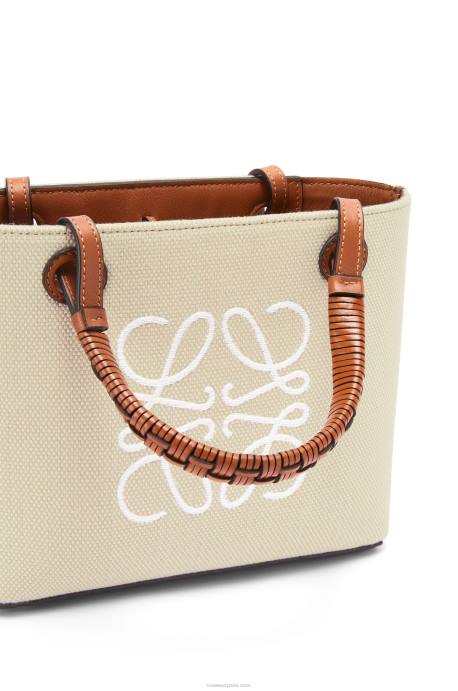 Loewe mujer bolso tote mini anagrama de jacquard y piel de becerro LP64128 crudo/bronceado