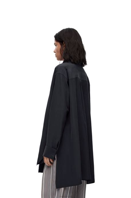 Loewe mujer Blusa de seda con solapa y anagrama LP64917 azul profundo