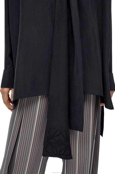 Loewe mujer Blusa de seda con solapa y anagrama LP64917 azul profundo