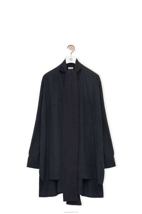 Loewe mujer Blusa de seda con solapa y anagrama LP64917 azul profundo