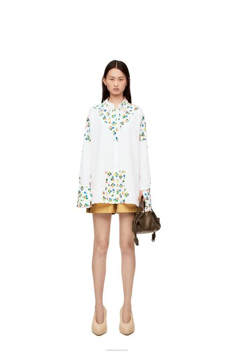 Loewe mujer Camisa deconstruida con flores de popelina de algodón LP64889 blanco