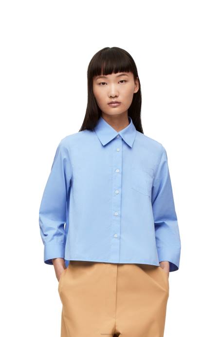 Loewe mujer Camisa trapecio con anagrama de popelina de algodón LP64898 bebe azul