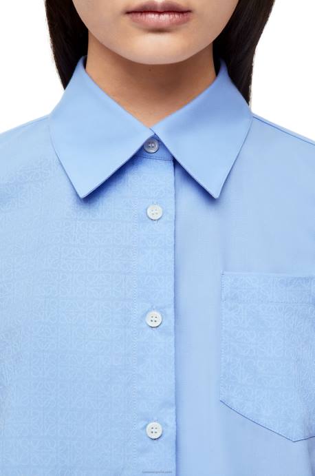 Loewe mujer Camisa trapecio con anagrama de popelina de algodón LP64898 bebe azul