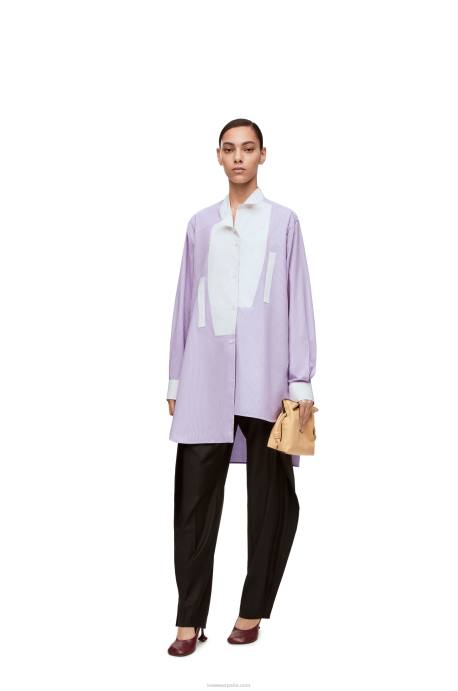 Loewe mujer camisa asimétrica a rayas de popelín de algodón a rayas LP64891 lila/blanco