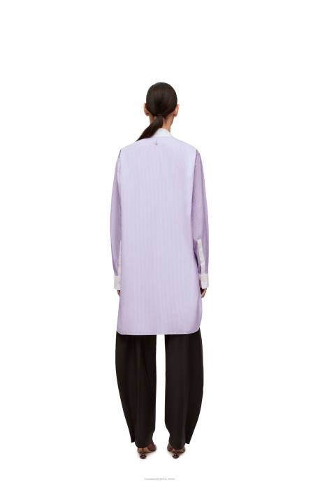 Loewe mujer camisa asimétrica a rayas de popelín de algodón a rayas LP64891 lila/blanco
