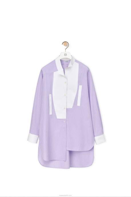 Loewe mujer camisa asimétrica a rayas de popelín de algodón a rayas LP64891 lila/blanco