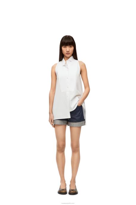 Loewe mujer camisa asimétrica de algodón LP64858 blanco