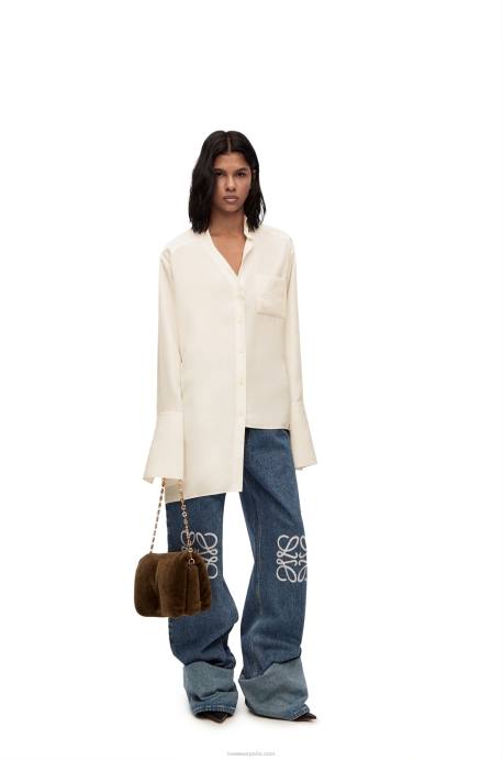 Loewe mujer camisa asimétrica de seda LP64925 Marfil