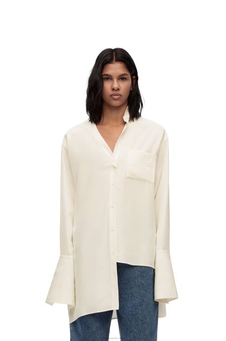 Loewe mujer camisa asimétrica de seda LP64925 Marfil