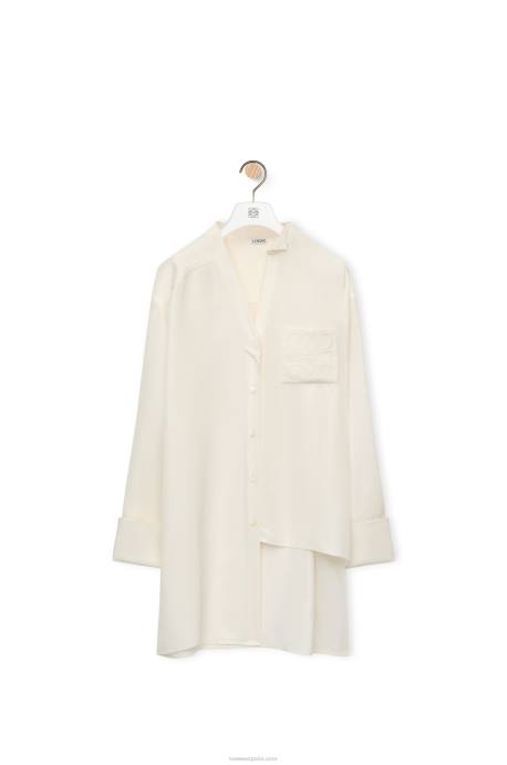 Loewe mujer camisa asimétrica de seda LP64925 Marfil
