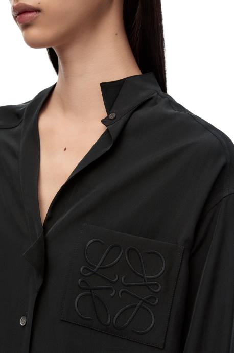 Loewe mujer camisa asimétrica de seda LP64926 negro