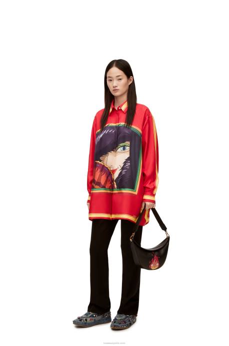 Loewe mujer camisa bruja de los residuos en seda LP64943 rosa/amarillo