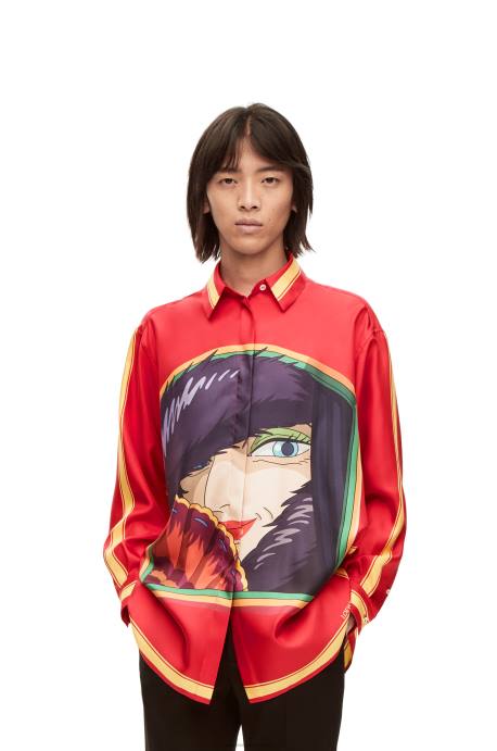 Loewe mujer camisa bruja de los residuos en seda LP64943 rosa/amarillo