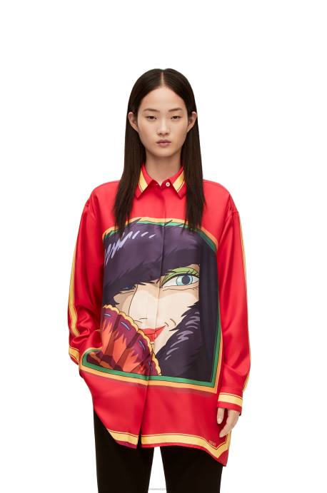 Loewe mujer camisa bruja de los residuos en seda LP64943 rosa/amarillo