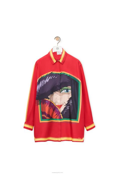 Loewe mujer camisa bruja de los residuos en seda LP64943 rosa/amarillo