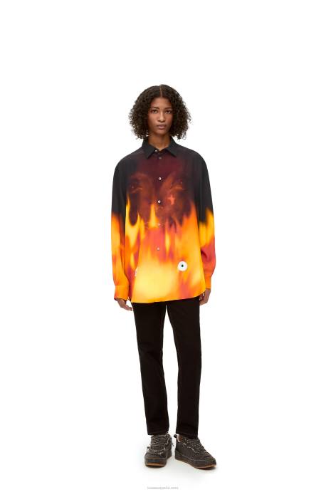 Loewe mujer camisa calcifer de viscosa LP64941 naranja multitono