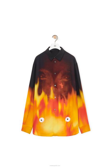 Loewe mujer camisa calcifer de viscosa LP64941 naranja multitono