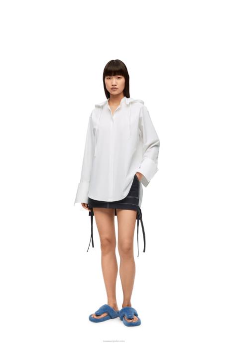 Loewe mujer camisa con capucha de algodón LP64854 blanco