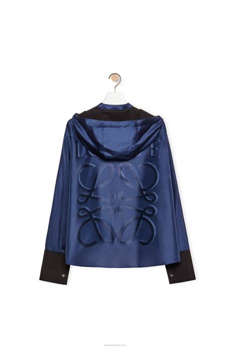Loewe mujer camisa con capucha de seda LP64921 azul medianoche