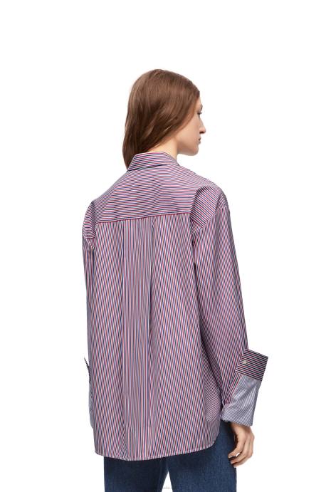 Loewe mujer camisa con vuelta en algodón a rayas LP64856 azul rojo