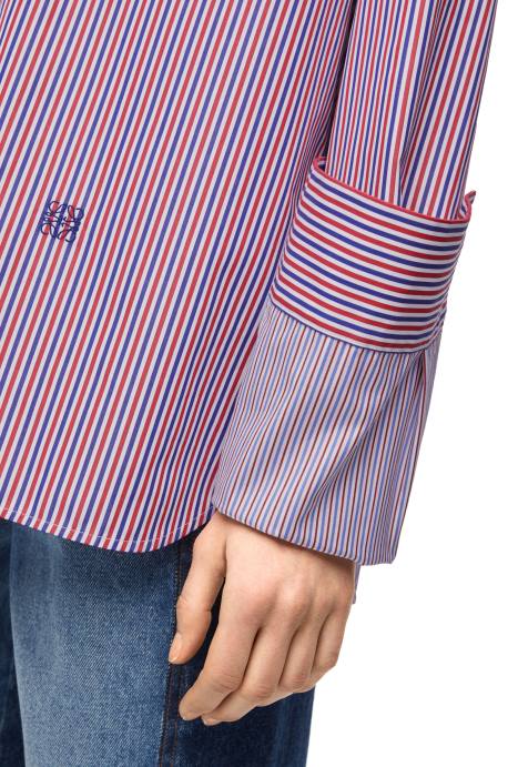 Loewe mujer camisa con vuelta en algodón a rayas LP64856 azul rojo